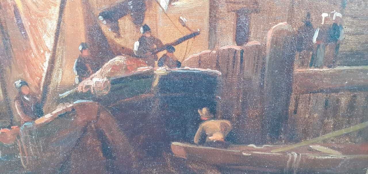 Tablou foarte vechi - veliere in port - semnat Jan Wijnand