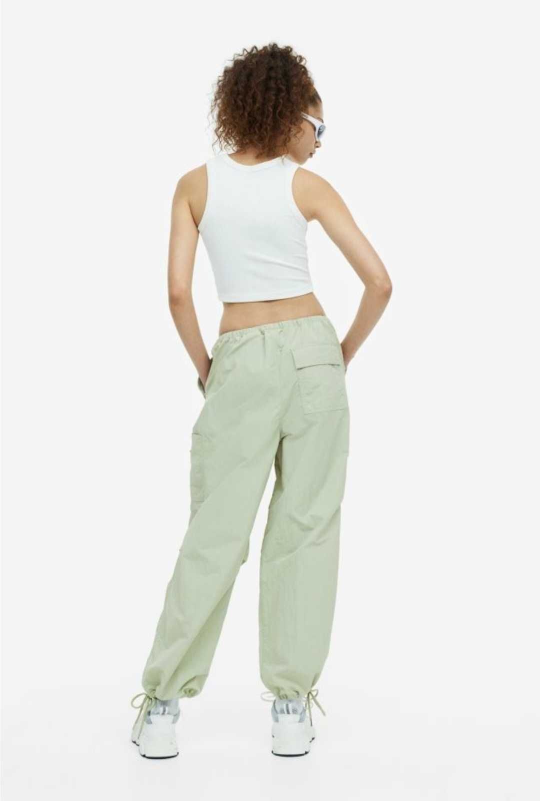 Светло зелен широк панталон HM, S/ Бели дънки H&M, карго панталон, нов