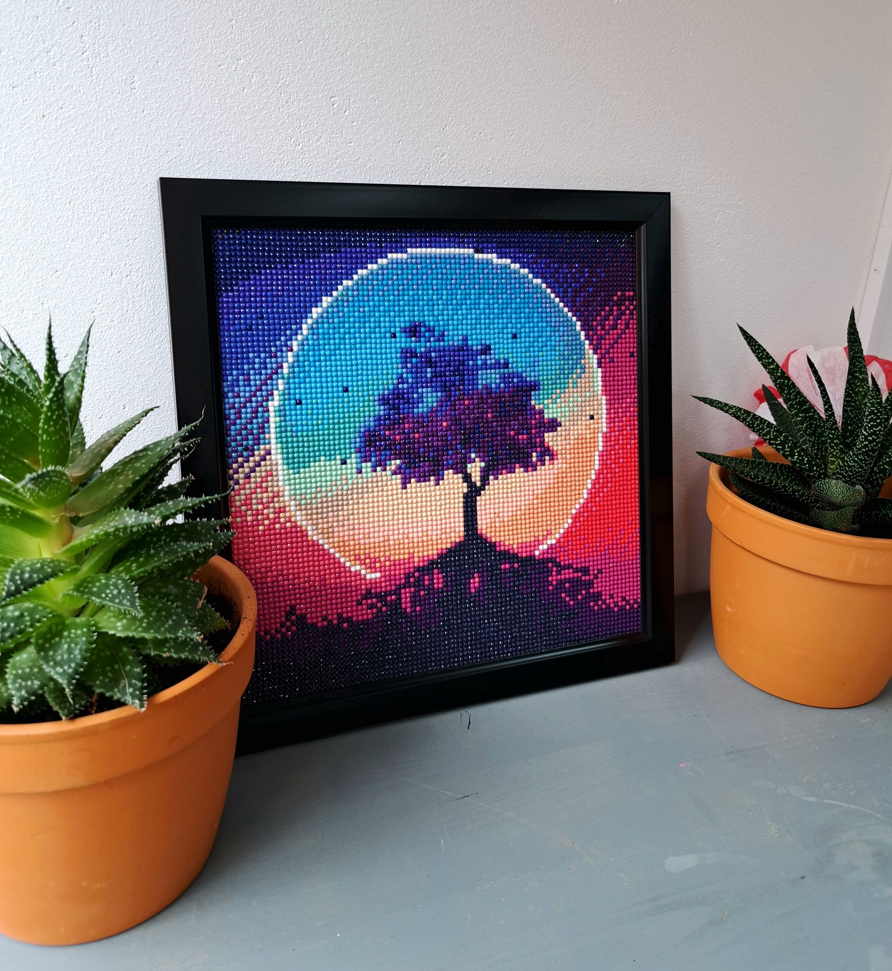 Pictură cu diamante - Copac în culori vii - 25x25 cm