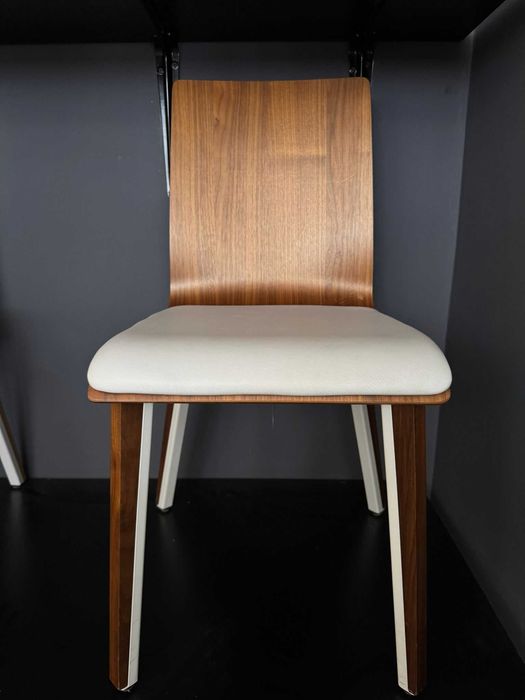 Scaun cu spatar sezut tapitat stofa albastru/ ecopiele alba