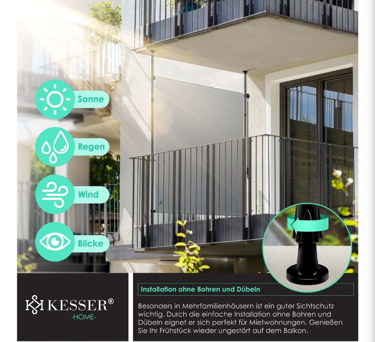 Вертикална тента без пробиване, регулеруема височина 150 x 220-310 см