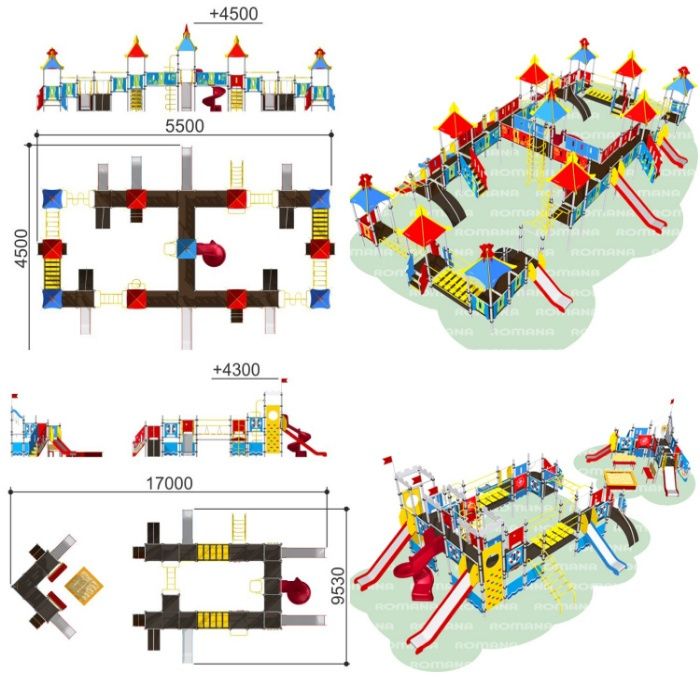 Детские площадки Городки ROMANA Горки Качели Карусели Качалки Балансир