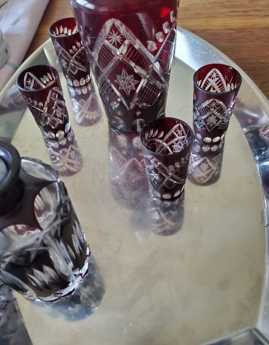 Cristal roșu set sticla și pahare