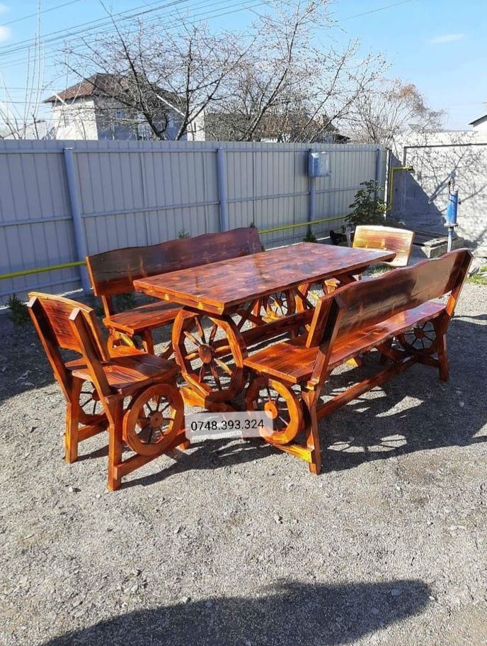 Set masa  cu  băncuțe  scaune lemn masiv terasa foișor  leagan