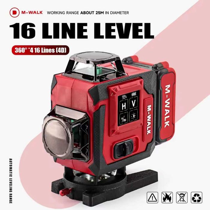 Nivela laser verde 360 de grade, 4 D, acumulator, 16 linii