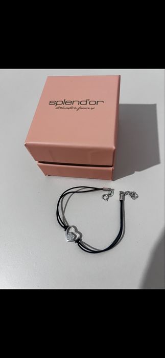 Bratara cu pandantiv de argint si snur negru