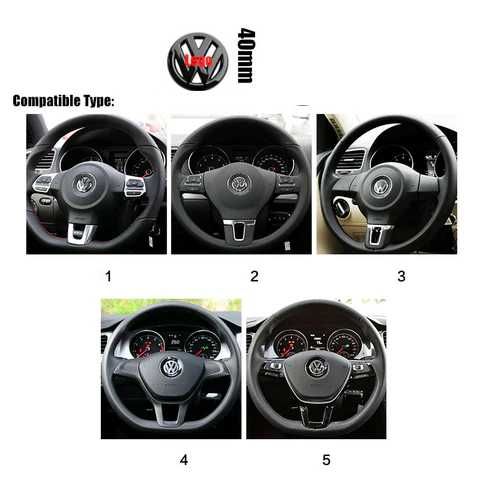 Emblema Volan Sticker Logo Auto Adeziv VW Volkswagen 40mm, Negru Lucio