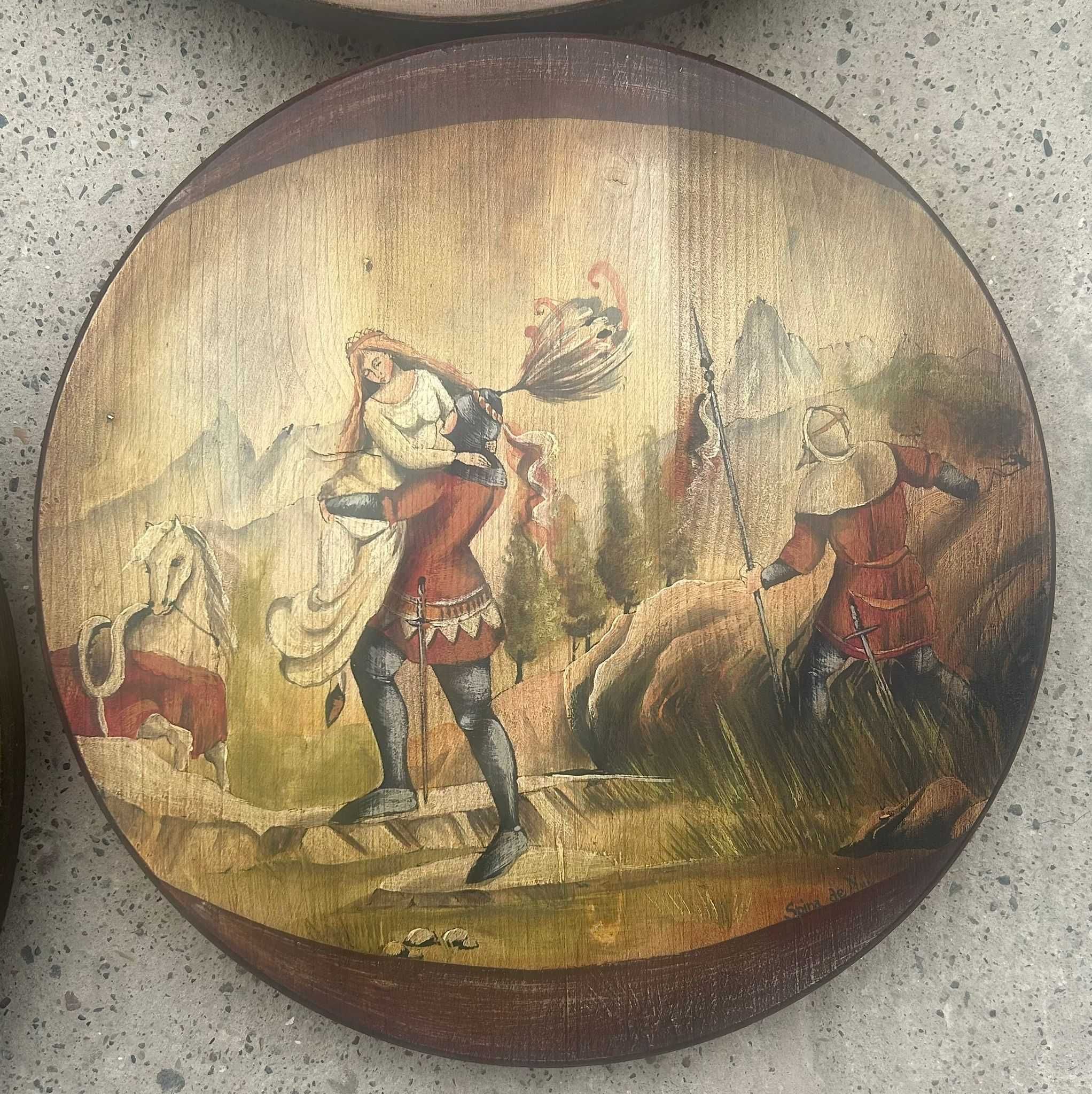 4 tablouri rotunde Cladiri si Peisaje Medievale, Picturi pe lemn 45 cm