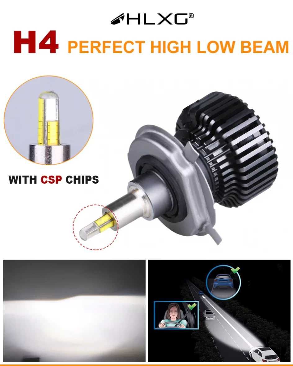 Лед крушки 3558-2 за фарове Turbo Led H4 ВИСОК клас CANBUS 360°/80W