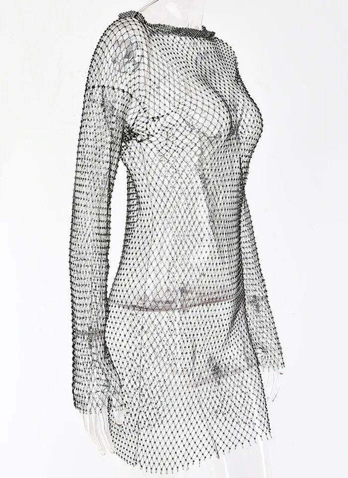 Rochie V3 cristale plasa maneci lungi fusta diamante scurta stil Zara
