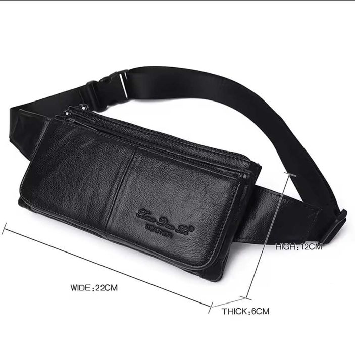 Мъжка чанта през рамо от естествена кожа. Бъбрек