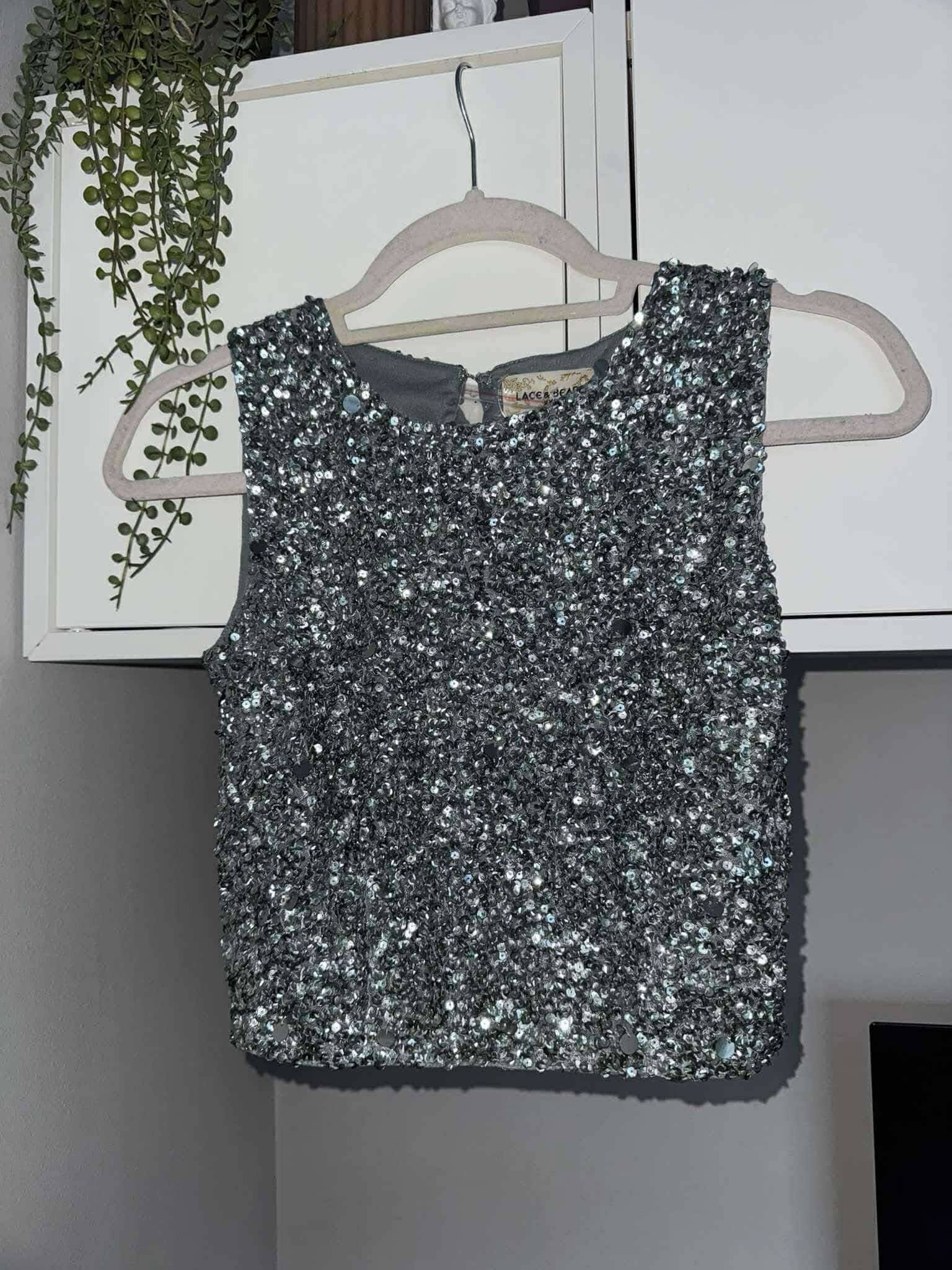 Официален потник топ с пайети зелен lace&beads