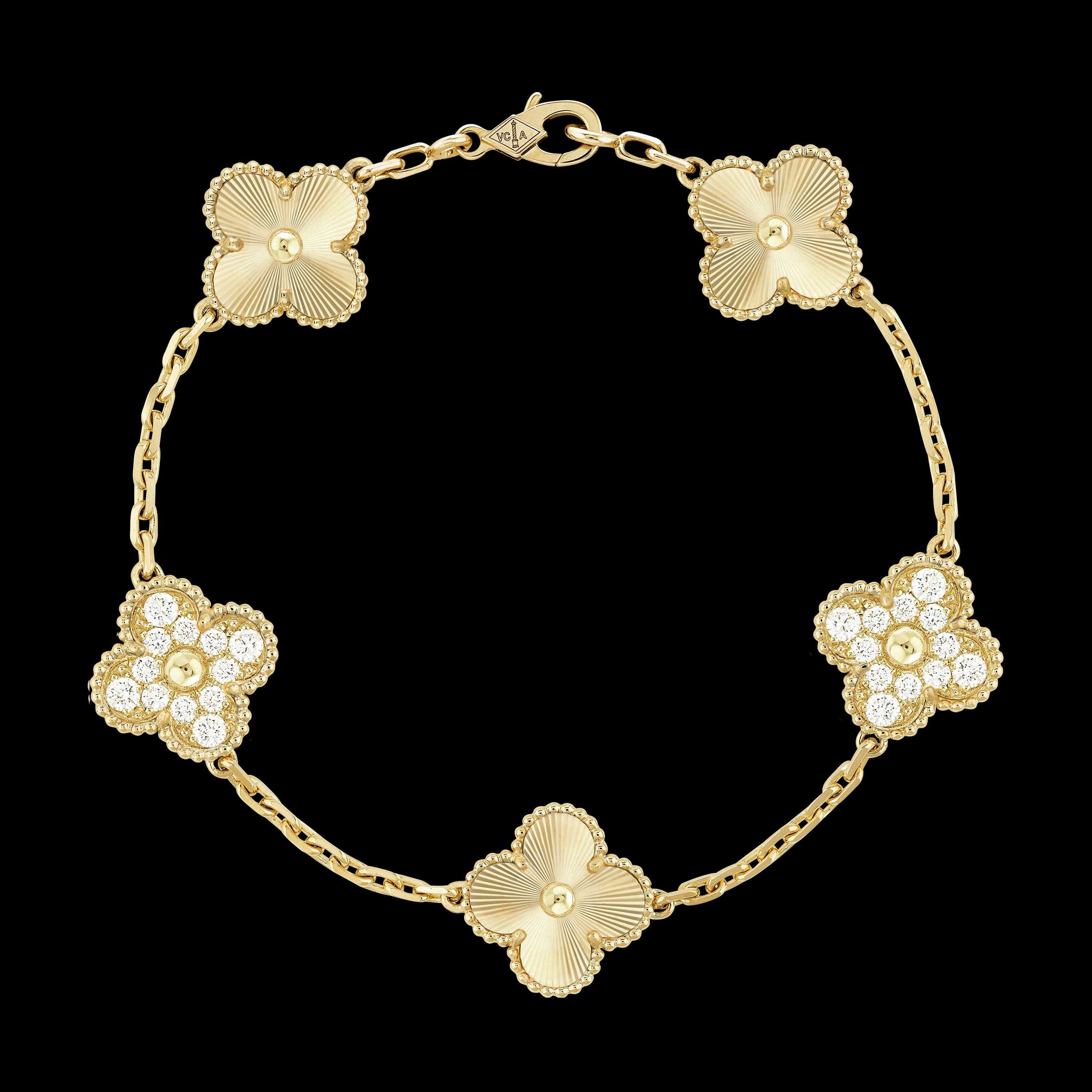 Van Cleef & Arpels VCA 5 Gold Diamond Vintage Alhambra Дамска Гривна