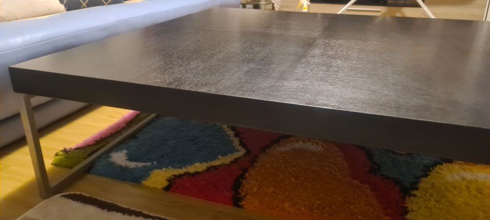 Masa de cafea, lemn + metal, joasa, 120x120cm, H35, blat 6cm Wenge