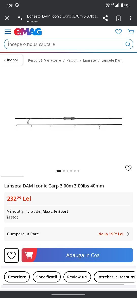 Vand lanseta de crap DAM iconic 3.00m 3.00lbs