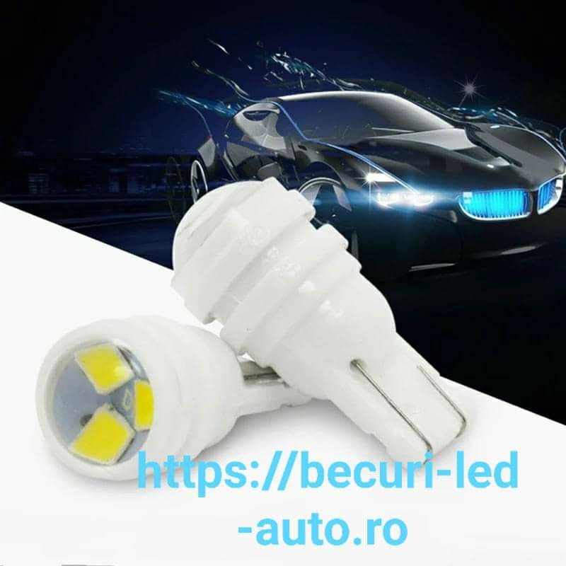 Bec Led Ceramică T10-W5W Cu Lupă ȘI Lumina Alb-Rece