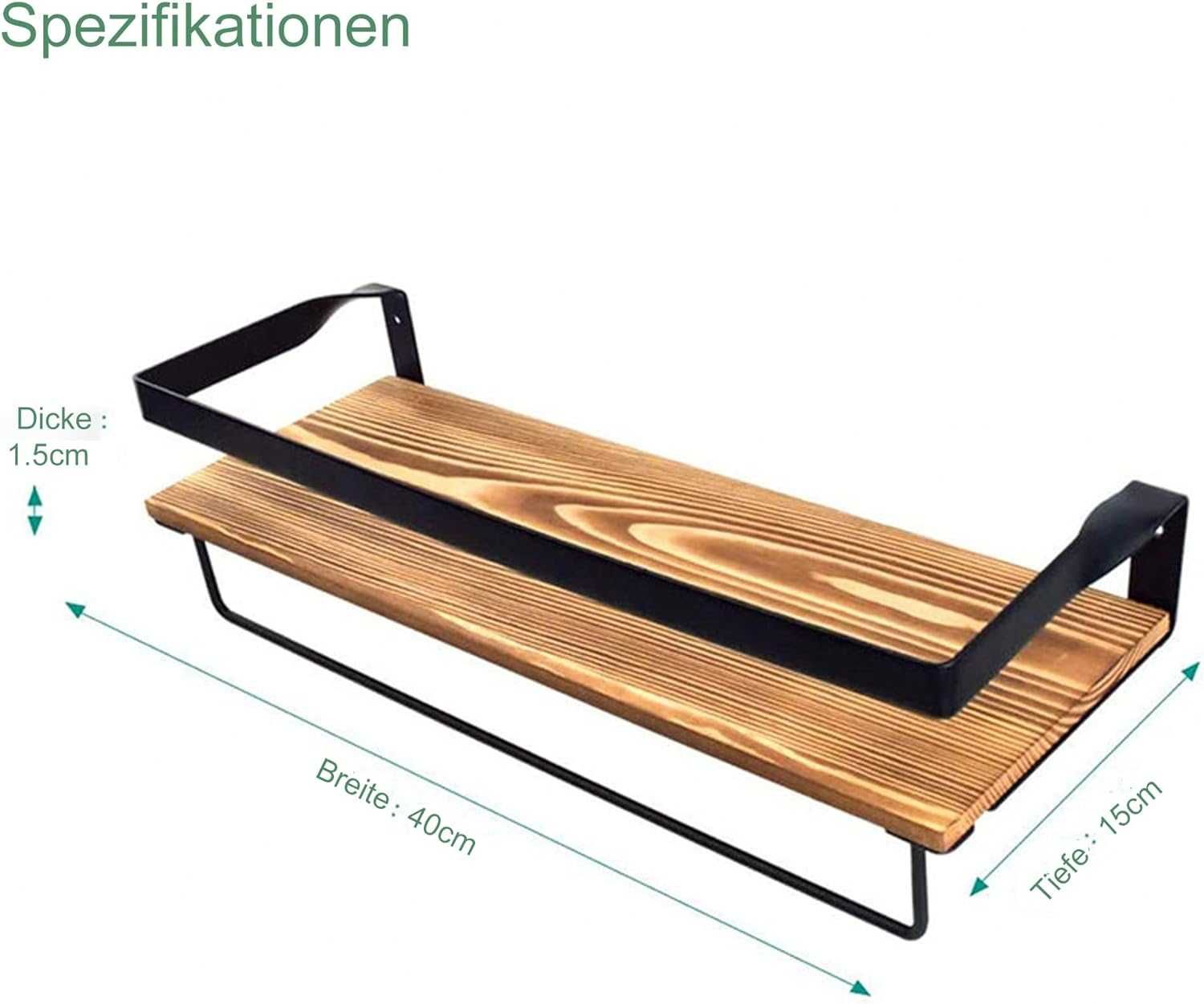 Raft din lemn masiv, polita, set de 2, 15x40cm
