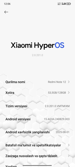 Redmi not 12  xotira 128