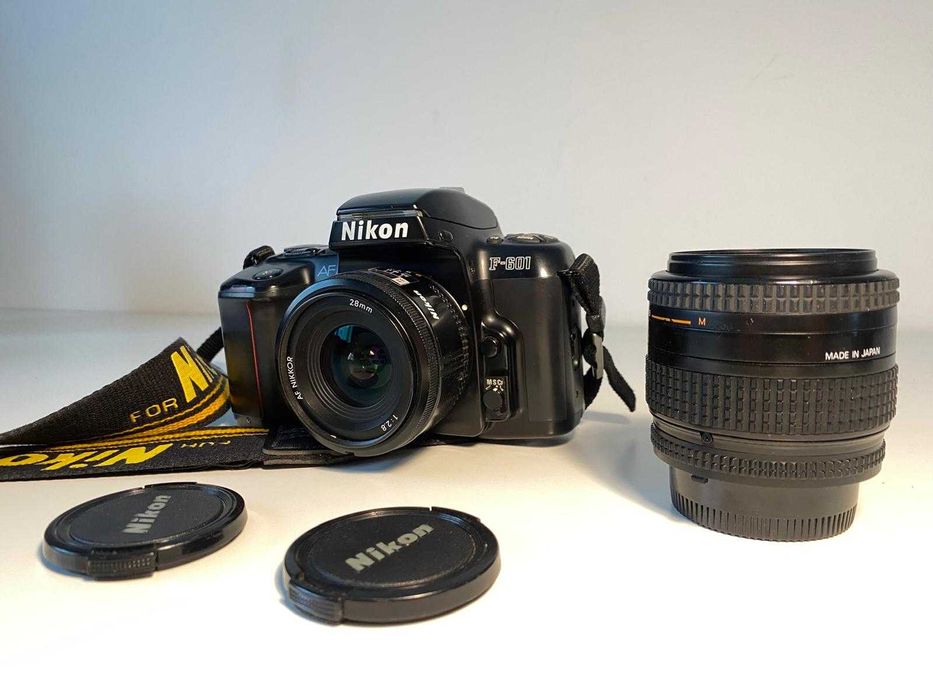 NIKON F601 cu doua obiective: 35-70mm F 3.3-4.5 și 28mm F 2.8