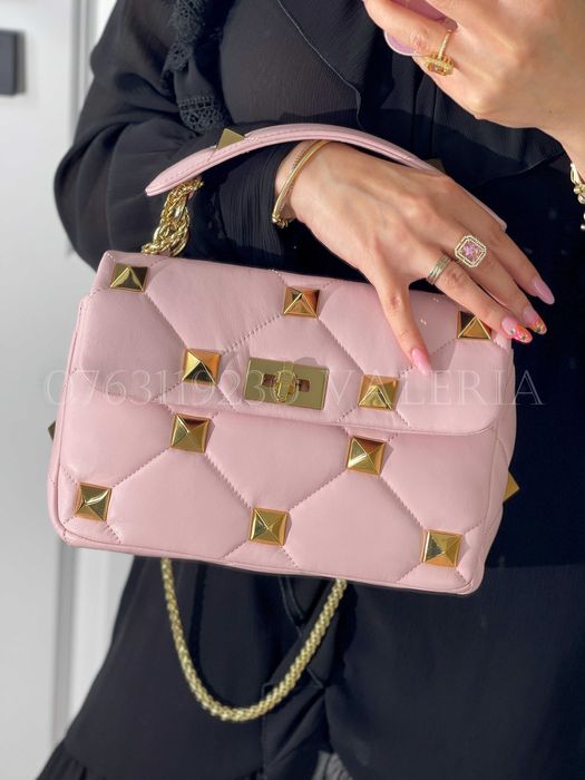 Geanta Valentino - Roz Pal roman Stud Piele Medie