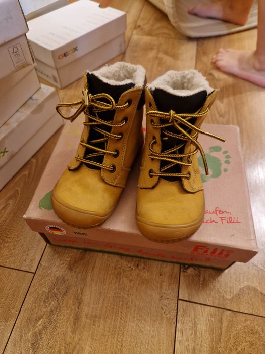 Ghete piele naturala Filii Barefoot imblanite cu lână, marimea 24