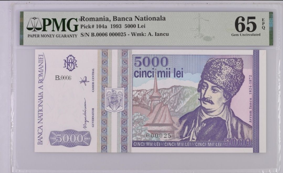 Bancnota gradata PMG 65 EPQ 5000 lei 1993