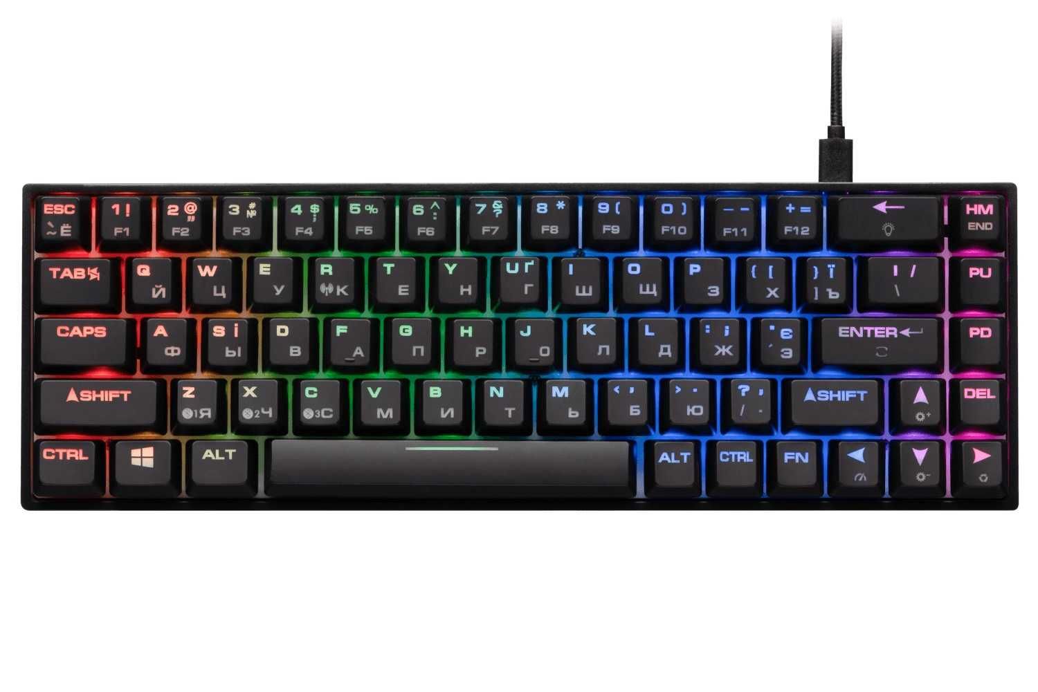; Игровая клавиатура 2E KG380 USB 68 key Gateron Red Switch Black