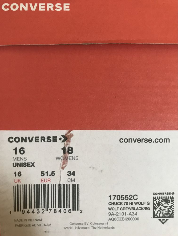 Converse Chuck 70 Vintage - Номер 51.5, 16UK, Стелка - 34см.