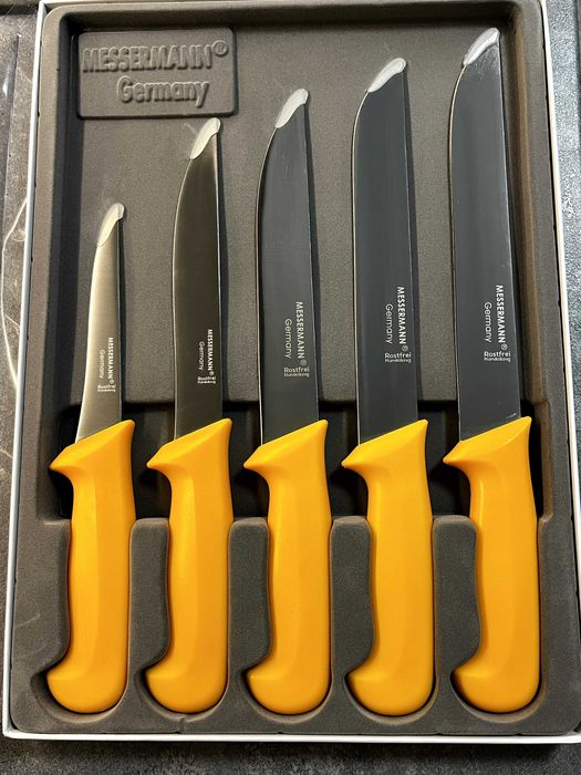Премиум комплект кухненски ножове – 5 части | Месарски, обезкостяващ..