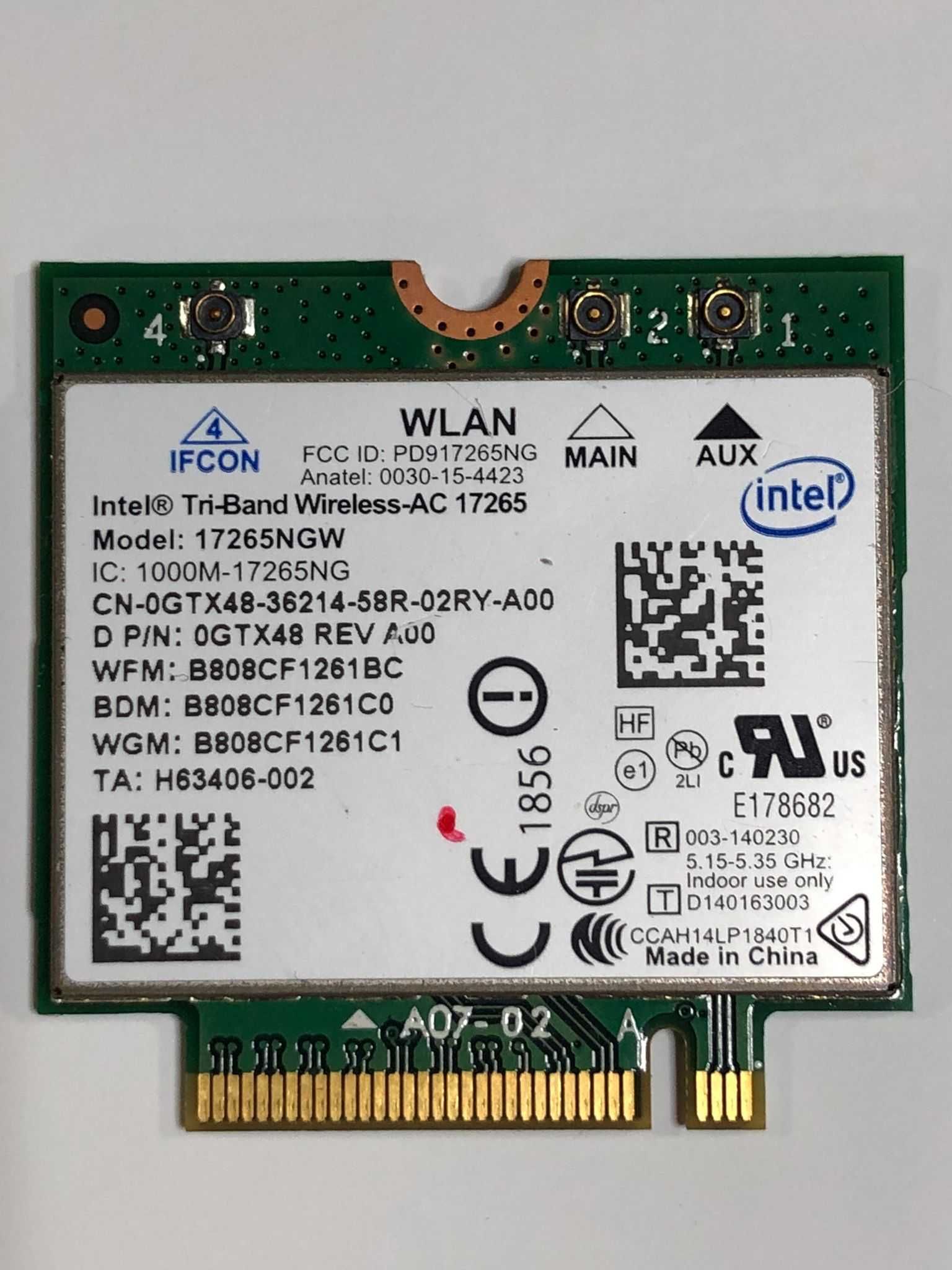 Placa WI-FI SH Intel Tri-Band Wireless-AC 17265 867Mbps