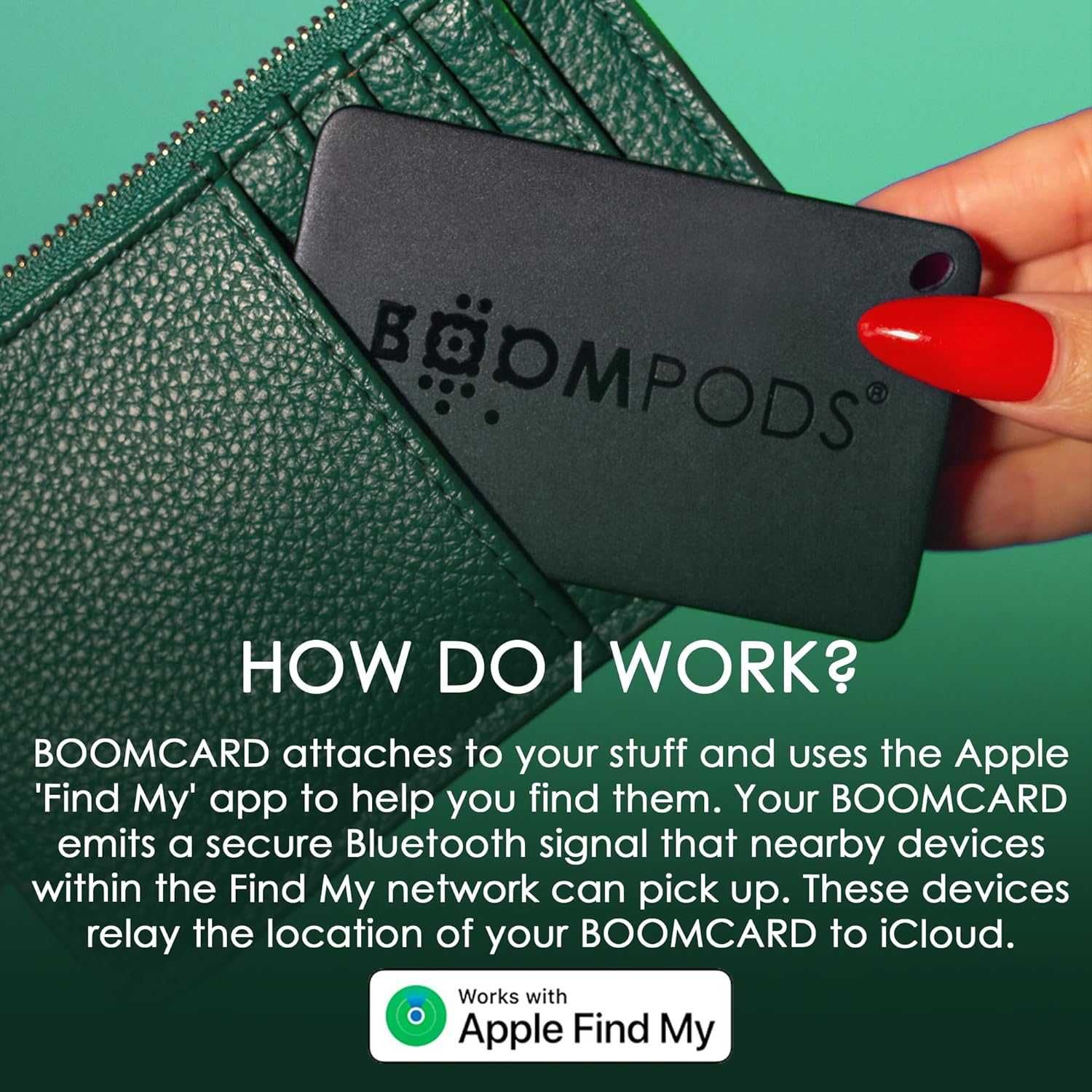 Карта за проследяване на портфейл Boompods Boomcard, Apple Find My App