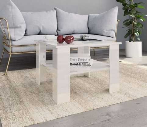 Кафе маса, бял гланц, 60x60x42 см, инженерно дърво