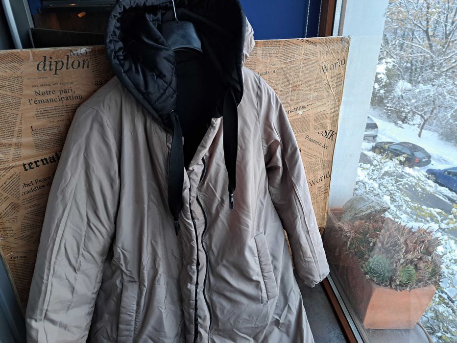 дамско яке,зимно,дълго Пухено,шуба гъши пух,две лица