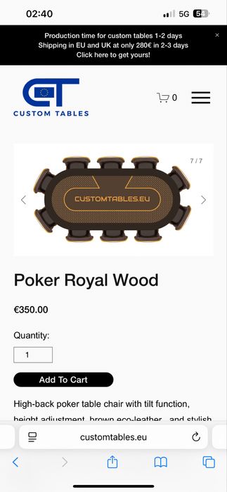 Scaune Poker imbracate in lemn CustomTables.eu customizate logo tau