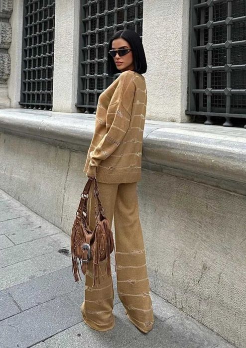 Плетен комплект лешников цвят