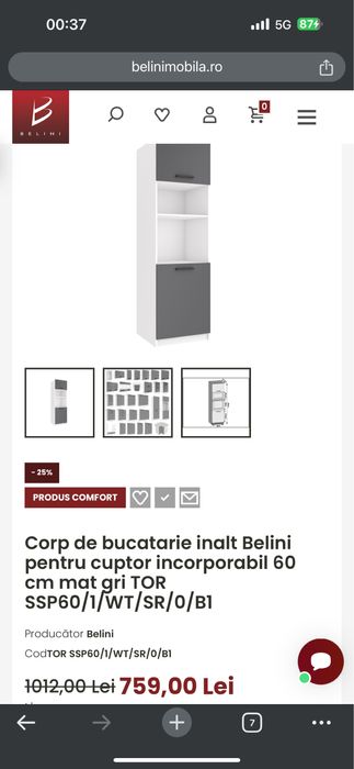 Mobila bucatarie Belini noua 260 cm + corp 60 cm pt plita incorporabil