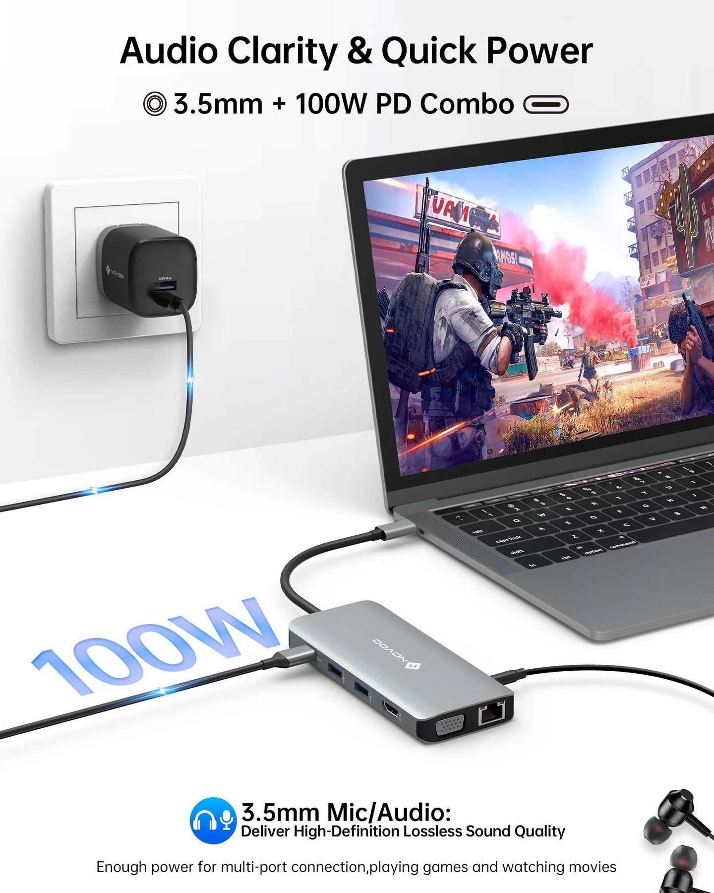 NOVOO USB C хъб 11 в 1 за 2 монитора и Ethernet Докинг станция с USB C