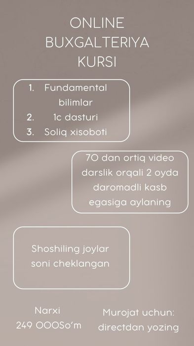 Buxgalteriya kursi 249 000 somdan