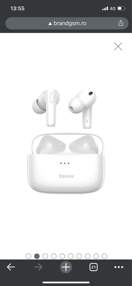 Casti TRUE Wireless Baseus Simu S2 Bluetooth 5.0 White