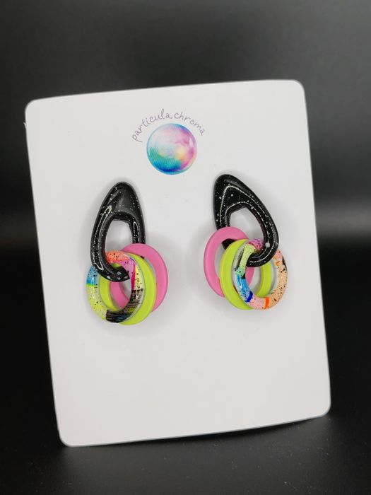 Cercei lut polimeric funky retro neon lucrați manual