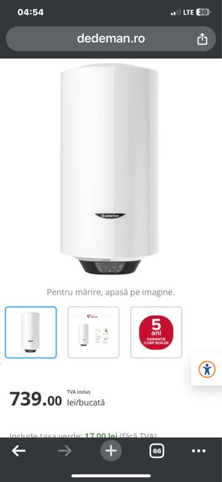 Vand Boiler electric Ariston Pro 1 Eco 65V slim, 65 L, 1800 W