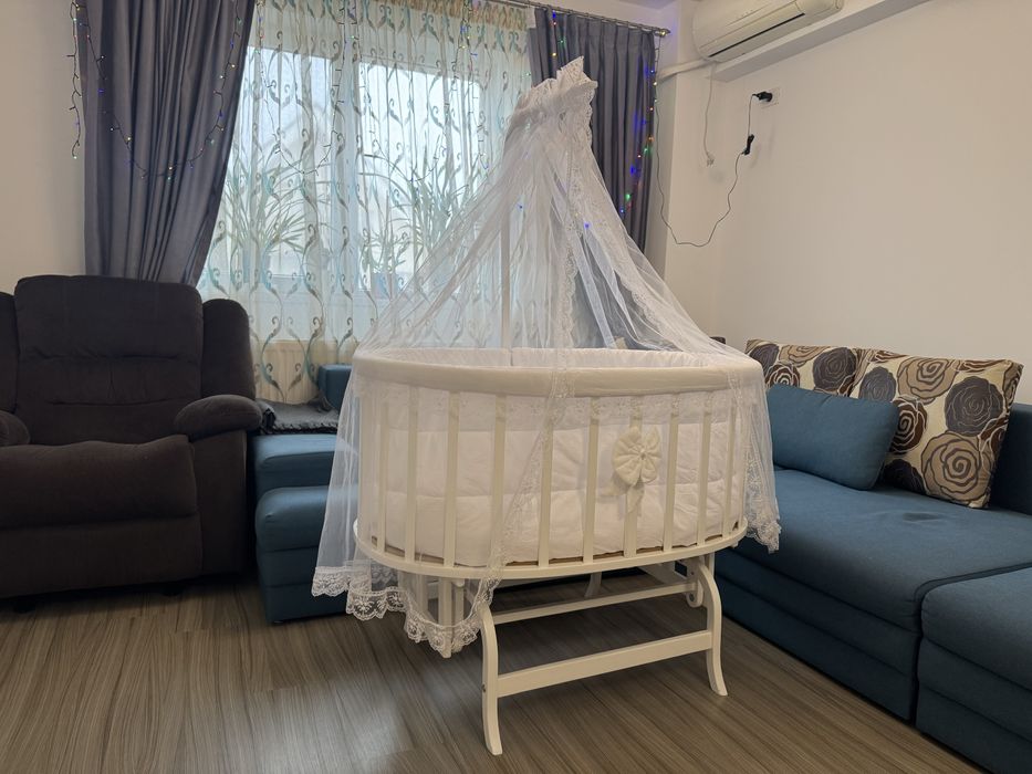 Pat bebe FAIRYTALE Mobexpert- saltea, așternut și baldachin incluse