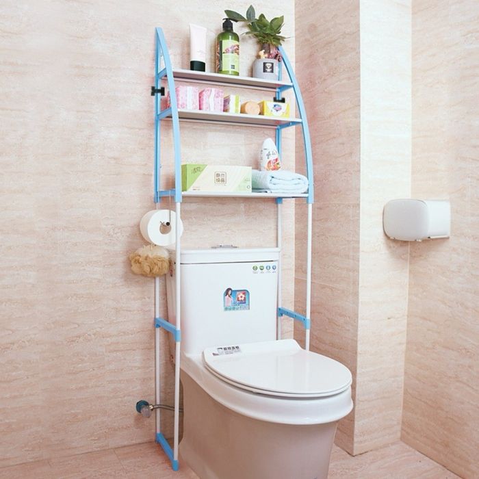 Метална етажерка за над пералня с три рафта син цвят