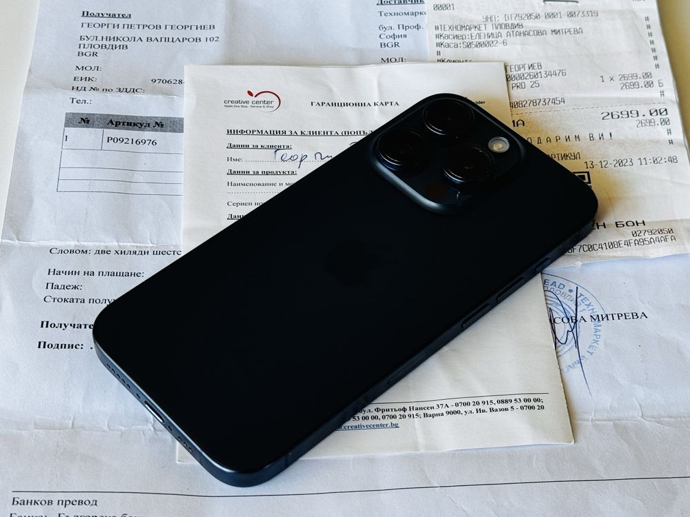 Iphone 15 Pro 256GB Blue Titanium Гаранция до 13.12.2025г