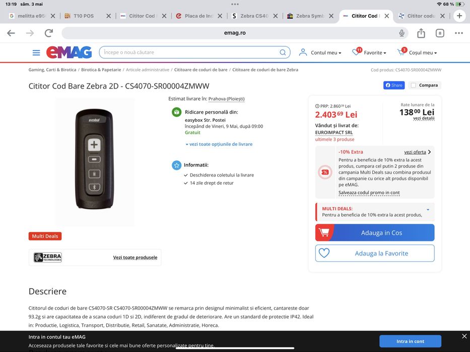 Scaner Symbol CS4070 SIGILAT , bluetooth , IOS , Android , Windows