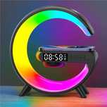 Безжично QI зарядно за бързо зареждане 15W с RGB LED лампа и часовник