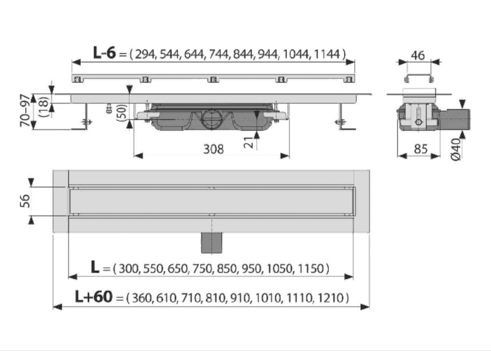 Линеен сифон ALCADRAIN APZ115-300 за вграждане в плочка