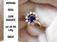 Inel Aur Alb de logodna Royal 14K Cu Safir Si Diamante