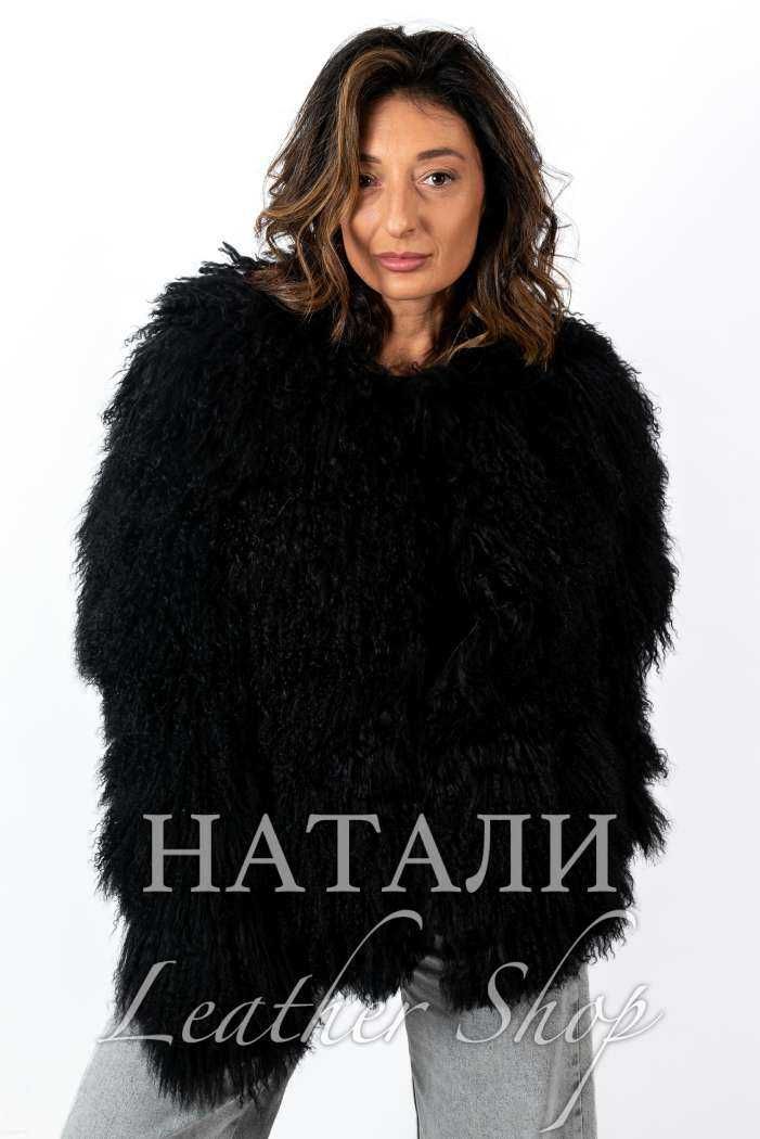 Дамски ексклузивен кожух Алина Black от Монголско агне