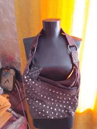 Нова дамска чанта от естествена кожа - велур